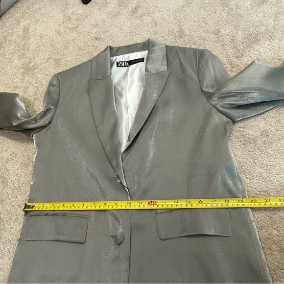 Zara silver metallic shimmer single breasted button front blazer jacket Sz S NWT - Picture 14 of 16